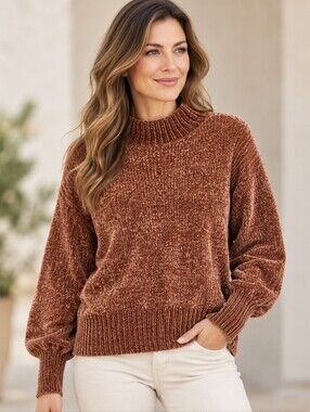 Cynthia Rowley Brown Chenille Mock Neck Sweater Medium